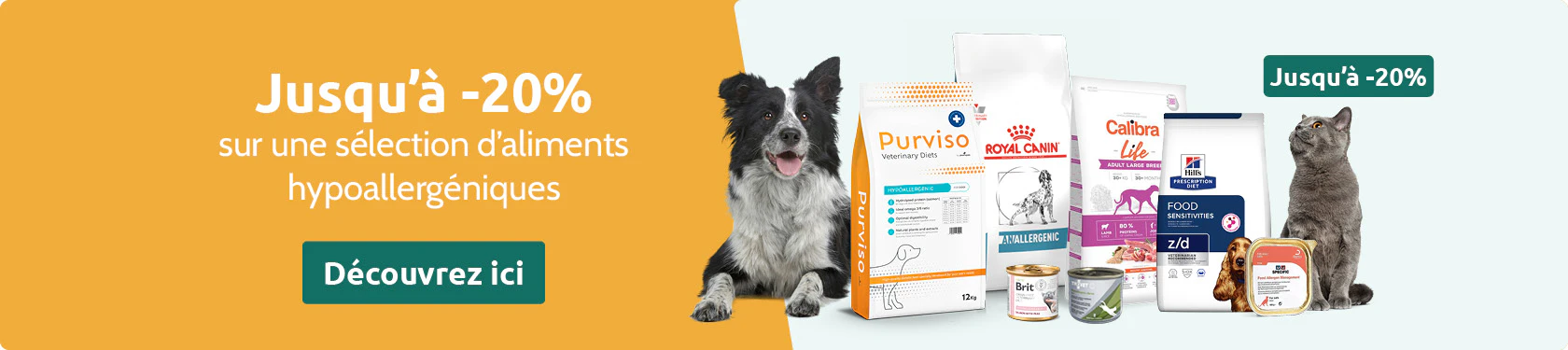 Jusqu'à -20% sur une sélection d'aliments hypoallergéniques