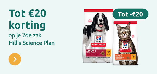 Krijg tot &euro;20 korting op je 2de zak Hill's Science Plan