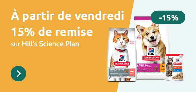 A partir de vendredi 15% de remise sur Hill's Science Plan 