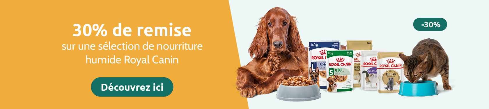 30% de remise sur une sélection de nourriture humide Royal Canin