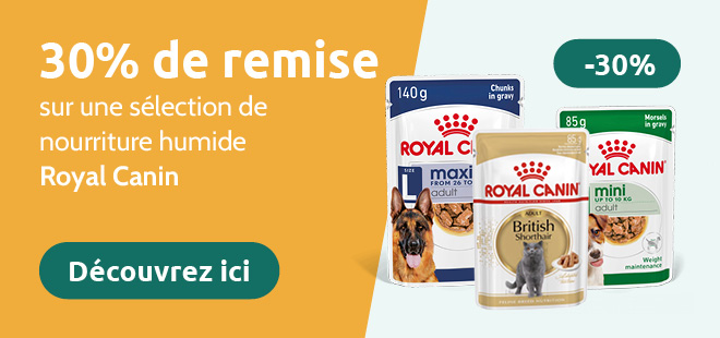 30% de remise sur une sélection de nourriture humide Royal Canin