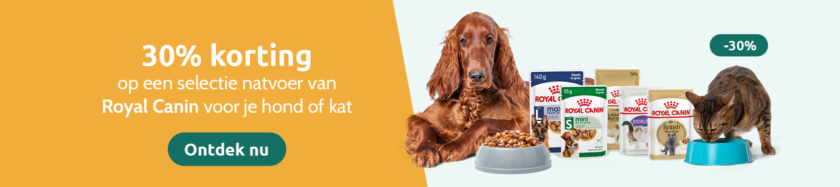 30% korting op een selectie natvoer Royal Canin hond & kat 