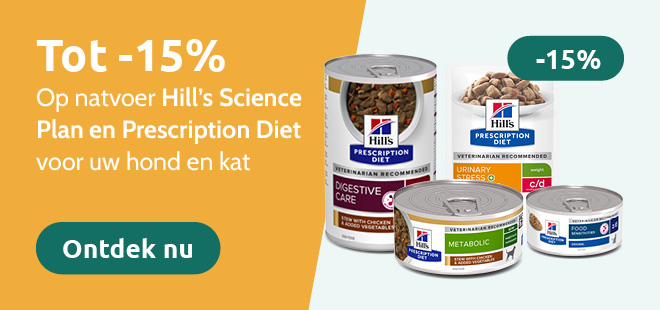 15% korting op Hill's Science Plan & Prescription Diet Natvoer hond & kat 
