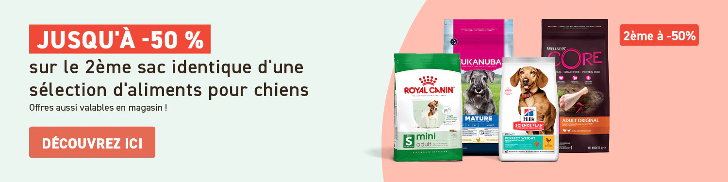 Jusqu'&agrave; 2e -50% croquettes pour chiens