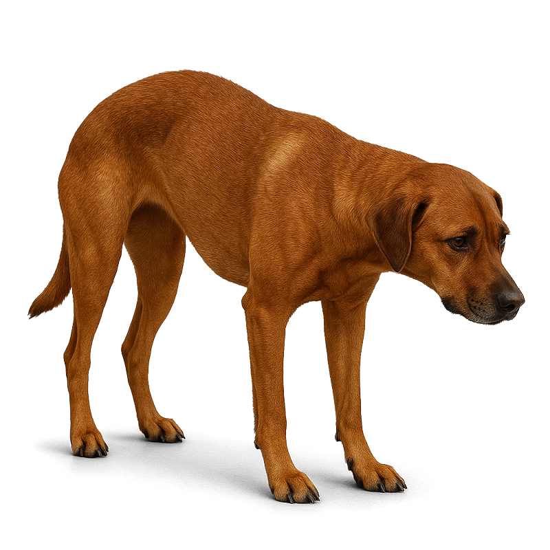Chien au dos voûté en raison de douleurs articulaires