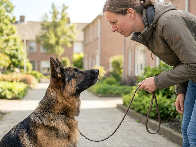 Hond en baasje gebruiken duidelijke lichaamstaal naar elkaar
