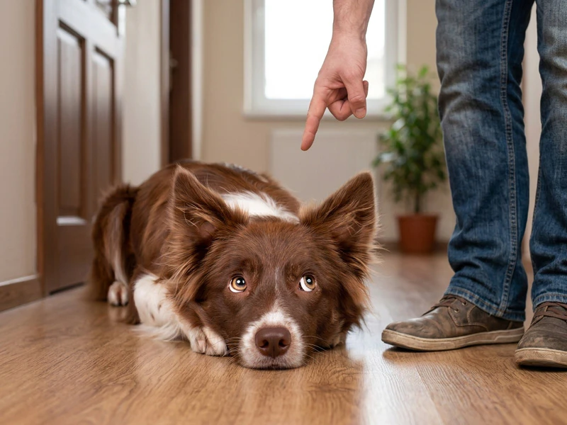 Hondenbaas is boos op hond vanwege angstig gedrag