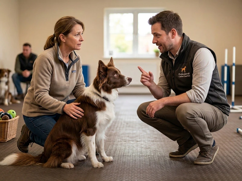 Hondeneigenaar en hondentrainer helpen hond met verlatingsanst