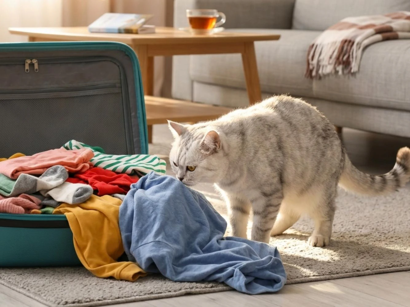 kat snuffelt aan je kleren omdat er een andere geur aan zit na vakantie