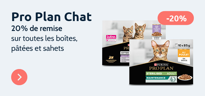 20% de remise sur les sachets, boîtes et pâtées Pro Plan Chat