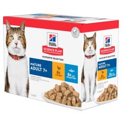 Hill's Science Plan Mature Adult Multipack 12 Sachets Repas Pour Chat Agé Poulet Et Poisson 12x85g