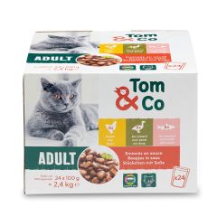 Tom&Co Emincés En Sauce Pour Chat Adult au Poulet Canard Saumon 24x100g