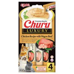 Inaba Churu Luxury Friandise Pour Chat Avec Poulet et Wagyu Bœuf 4x14g