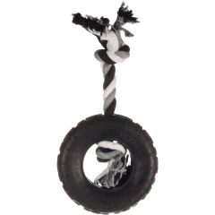 Flamingo Jouet Chien Caoutchouc Gladiator Pneu avec Corde Noir 14cm