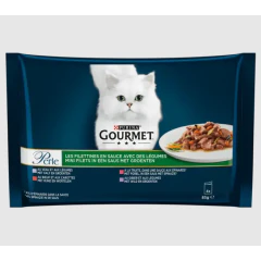 Gourmet Perle Mini Filets in Saus met Groenten en Vlees Natvoer voor Katten 4x85g