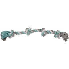 Jouet chien Jim Corde 4 Noeuds en Coton Menthe/blanc/gris 60cm