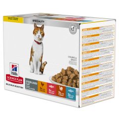Hill's Science Plan Adult Sterilised Pack Mixte Sachets repas Chat - 12 x 85g (3 Poulet, 3 Dinde, 3 Saumon, 3 Truite)