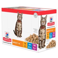 Hill's Science Plan Adult multipack 12 sachets de 85gr repas pour chat poulet, bœuf et poisson