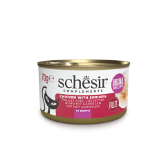 Schesir Natvoer voor Katten met Kip & Garnaal in Bouillon 12x70g