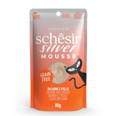 Schesir Silver Mousse voor Senior Katten met Zalm 12x80g