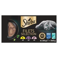 Sheba Filet Selection Snack voor Katten met Kip Garnaal en Vis 6x60g