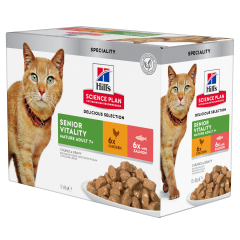 Hill's Science Plan Mature Adult Vitality Multipack 12 Sachets Pour Chat Âgé Au Poulet Et Saumon