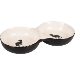 Gamelle Double Chat Nala Céramique Noir-blanc 145ml 2x11cm