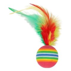 4 Balles arc en ciel avec plume pour chat