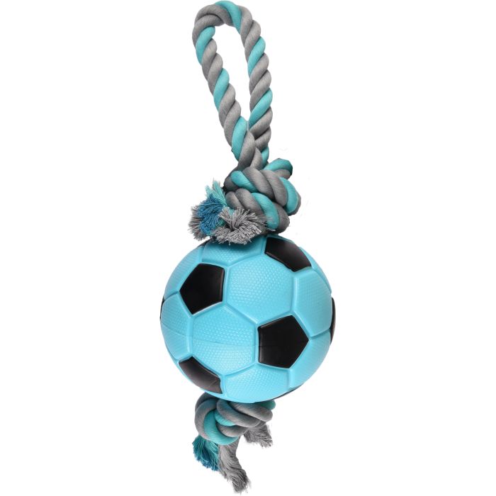 Jouet chien Tpr Sporty Ballon De Football+corde Bleu 12cm - Jouet à mâcher  Chien - Jouets Flamingo