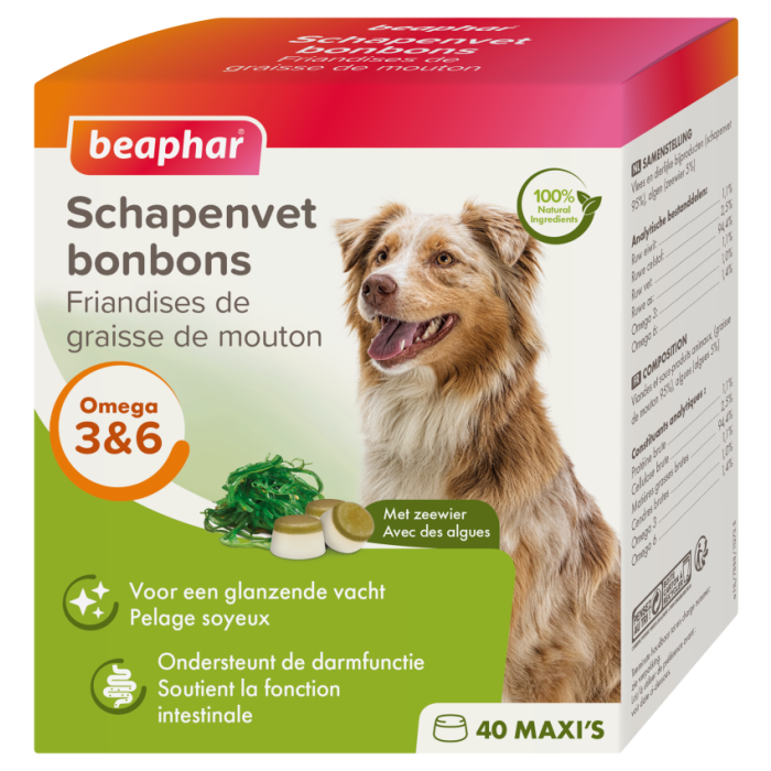 Figuur Appal calcium Beaphar Schapenvet Bonbons Zeewier 245g - Huid-Allergie-Jeuk Hond -  Supplementen Beaphar | Pharmapets
