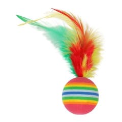 4 Balles arc en ciel avec plume pour chat