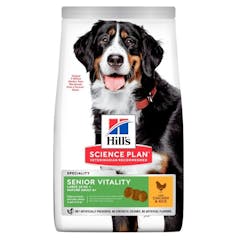 Hill's Science Plan Senior Vitality croquettes pour grand chien âgé au Poulet et au Riz 14Kg