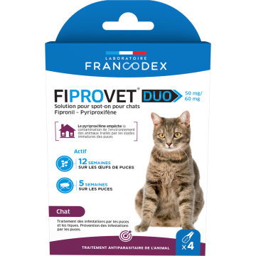 Francodex Fiprovet Duo 50mg/60mg Spot-On pour Chat 4x0,5ml