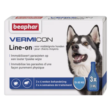 Beaphar Vermicon Line-On Antiparasiet voor Middelgrote Honden 3x3ml