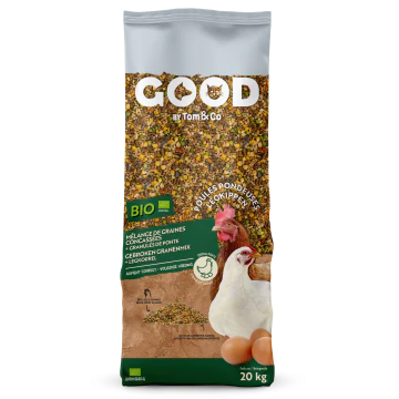 Good Bio M&eacute;lange de Graines Concass&eacute;es + Granul&eacute;s de Ponte pour Poules 20kg