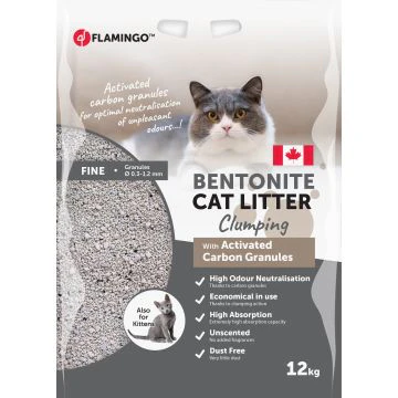 Flamingo Kattenbakvulling Bentoniet Can Natuur+Actieve Koolgranulaat Fijn 12kg