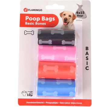 Flamingo Sacs Ramasse Crottes Bones Mix 4x15pcs pour Chien
