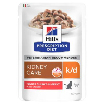 Hill’s Prescription Diet k/d Kidney - Sachet Repas pour Chat au Saumon - 12 x sachet de 85 g