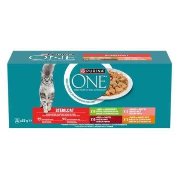 Purina One Sterilcat Natvoer voor Gesteriliseerde Katten met Kip, Kalkoen, Zalm en Rund 40x85g