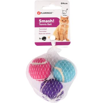 Flamingo Jouet Chat Balle De Tennis+clochette Multicolore 4cm 3pcs