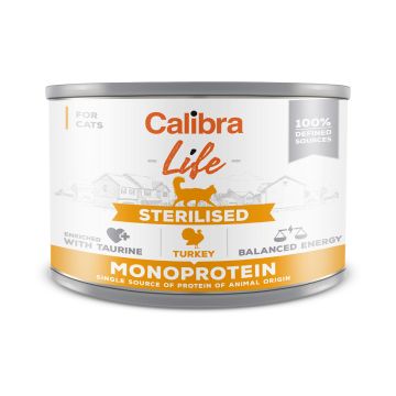 Calibra Life Chat Adulte Monoprotein Sterilise à la Dinde en Boîtes 6x200g