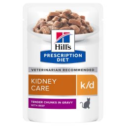 Hill’s Prescription Diet k/d Kidney - Sachet Repas pour Chat au Boeuf - 12 x sachet de 85 g