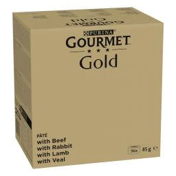 Gourmet Gold Natvoer in Mousse voor Katten Rund, Konijn, Lam en kalf Multipack 96x85g