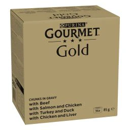 Gourmet Gold Natvoer in Mousse voor Katten Rund, Kip, Kalkoen en Zalm Multipack 96x85g