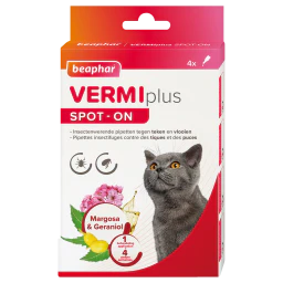 Beaphar Vermiplus Spot-On Antiparasitair voor Kat 4x0,6ml 11x2,5x18,5cm