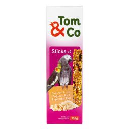 Tom&Co Sticks voor Grote Parkiet en Papegaai met Popcorn&Rijst 2x80g
