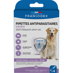 Francodex Pipettes Antiparasitaires en Icardine Spot-On pour Chiens 4 pièces