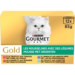 Gourmet Gold Fijne Mousse voor Katten Met Groenten 12x85g