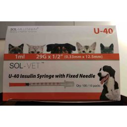 Seringue insuline caninsulin 40 UI montée 1ml - Boîte de 100 seringues