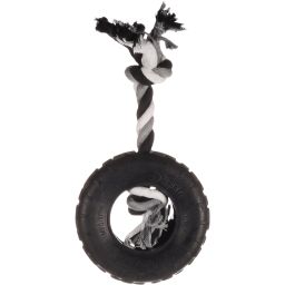 Flamingo Jouet Chien Caoutchouc Gladiator Pneu avec Corde Noir 14cm